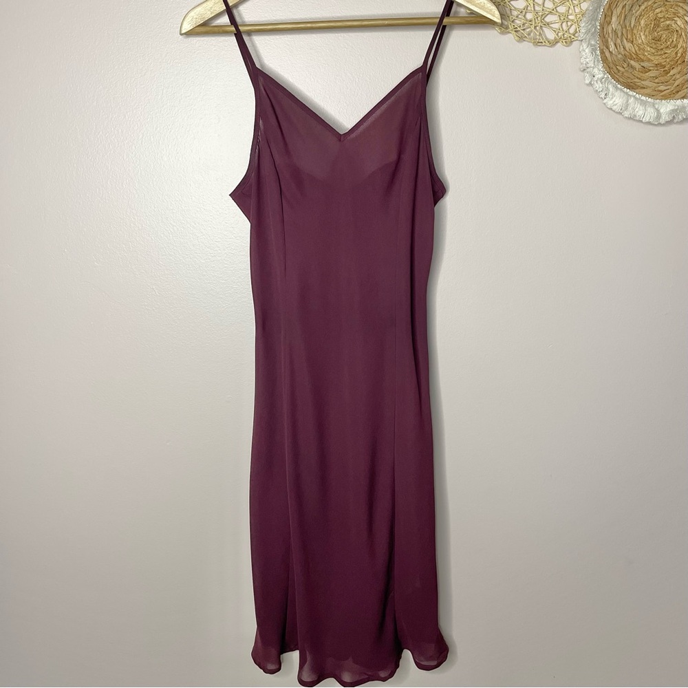 Lands' End Georgette Knee Length Chemise V Neck Slip Dress (Plum) - 8